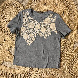 Anthropologie Blue Floral Applique Tee